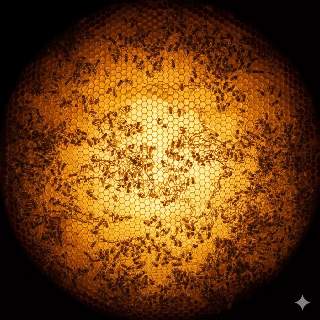 Colony activity — bees coordinating on honeycomb